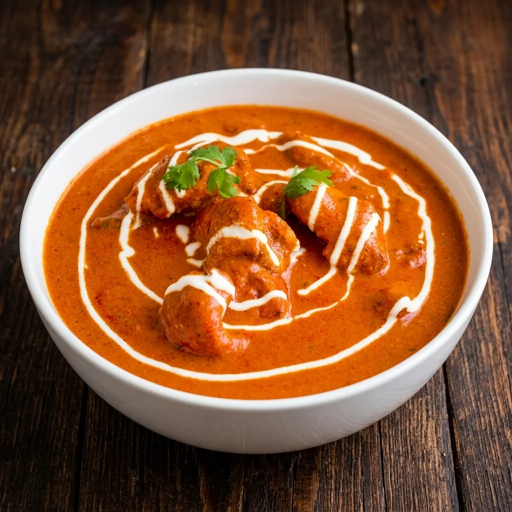 Butter chicken in a rich, creamy tomato sauce at Dawat India Restaurant in Regina, SK