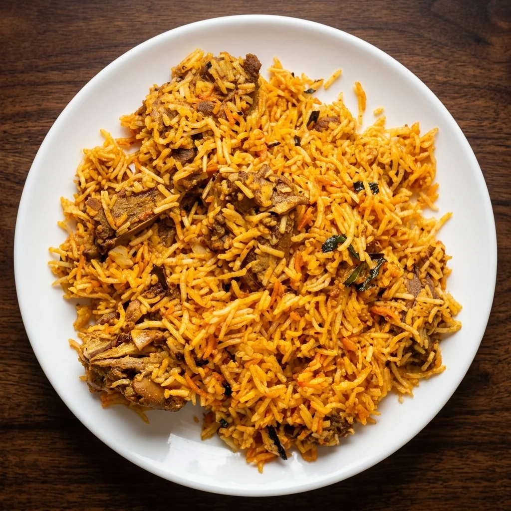 Goat biryani at Dawat India Restaurant Regina – basmati rice cooked with goat, saffron and yogurt